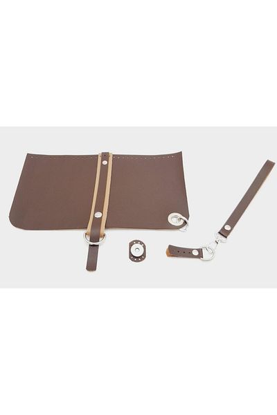 angel çanta aksesuar Faux Leather Evening Dress Cluch Bag Set Brown Silver Metal