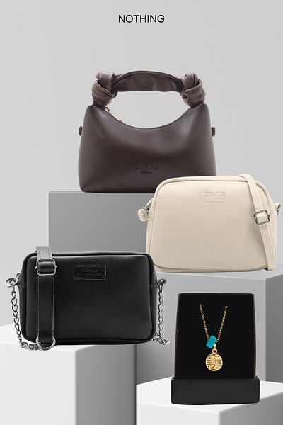 NOTHING Women's 3-Piece Chain Bag Urban Bag Knot Detailed Bag Set with Necklace Gift Coffee Cream Black
