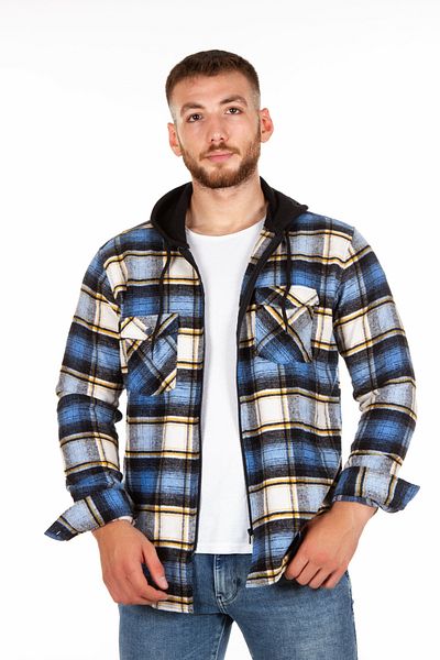 BENESSE Cămașă unisex de lumberjack cu glugă și fermoar