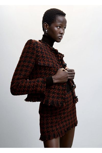 MANGO Woman Jachetă din tweed cu ciucuri
