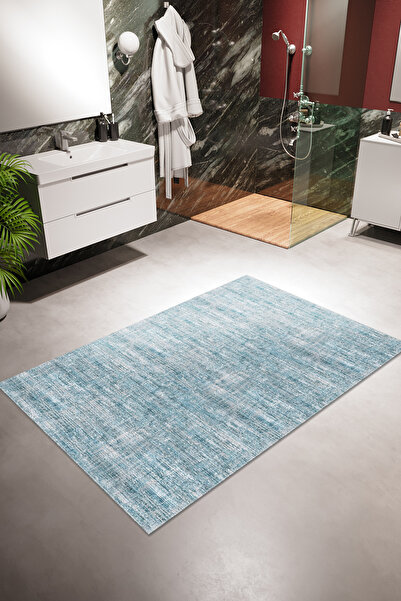 10 Post Online Banyo Paspası Halısı Modern Mavi Dijital Baskı Halı Kaydırmaz Ince Yıkanabilir