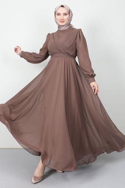 Giza Giyim Φόρεμα σιφόν με σταυρό μπροστά Rose Brown
