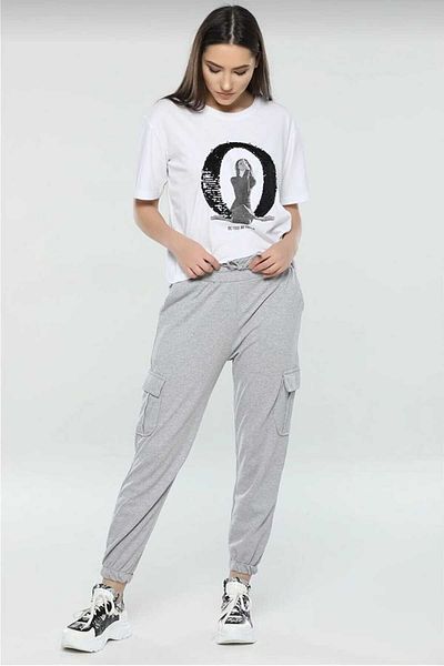 belean Γυναικείο Φούτερ Cargo Pocket Jogger - Γκρι-Μαύρο