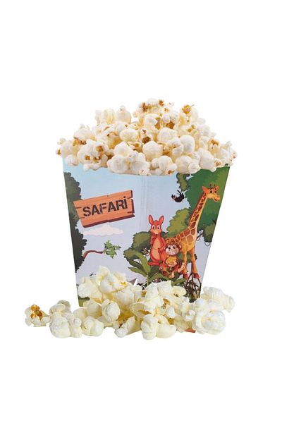 booddie Safari Corn Box - Set of 8 Cute Animals Themed, Birthday Popcorn Box