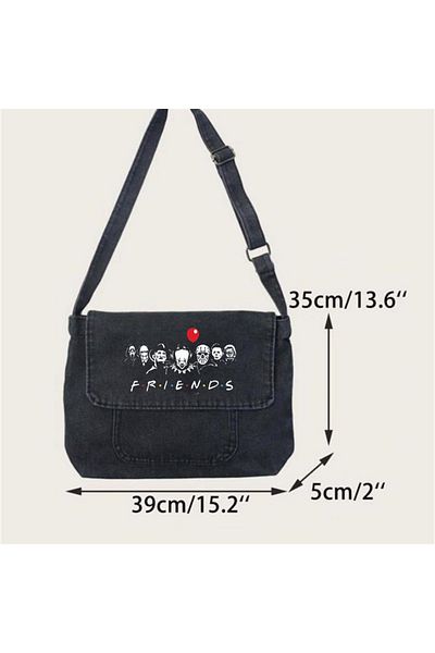 Touz Geantă Messenger LAGOM FASHION Friends Printed Vintage Unisex Gri Denim
