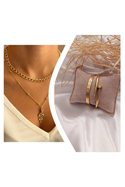 Everglow Jewelry Premium Yılan Kolye 2'li Kombin Kolye & Bileklik Set