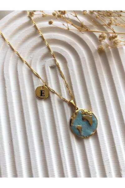 takıcım design DÜNYA TURKUAZ E HARFLİ KOLYE
