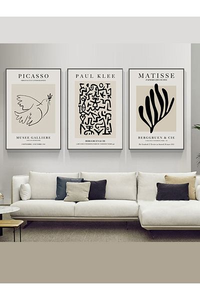 Linacci Set de 3 tablouri abstracte din sticlă din metal Matisse cu cadru metalic negru