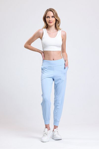 violessa Pantaloni de sport de jogger elastici albastri cu talie înaltă de damă