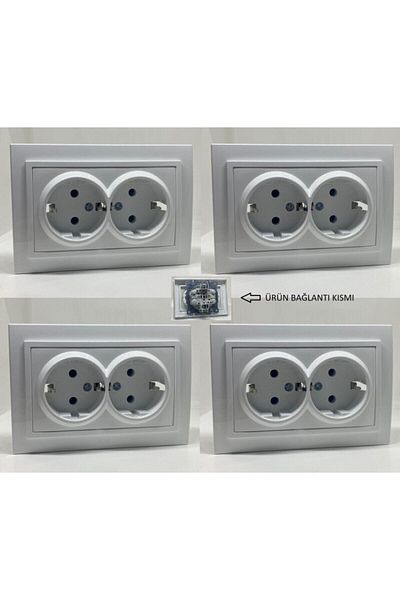 ELBİ Zena Double Grounded Socket with Frame White 4 Pieces