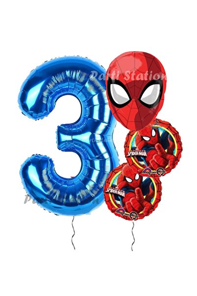 Parti Station Spiderman Örümcek Adam Konsept 3 Yaş Doğum Günü Balon Set Spide...