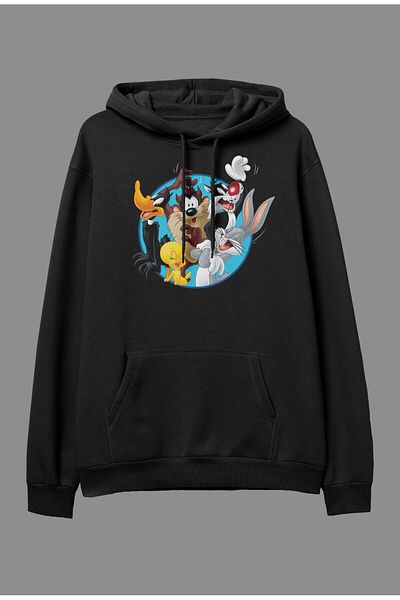 Pisa Art Суитшърт с качулка с голям размер Looney Tunes и дизайн на Туити и Бъгс Бъни