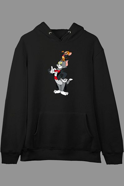 Pisa Art Φούτερ με κουκούλα με κουκούλα με στάμπα Tom And Jerry Design