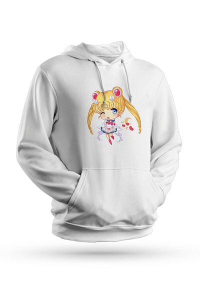 Pisa Art Φούτερ Anime Sailor Moon με εμπριμέ λευκό κουκούλα