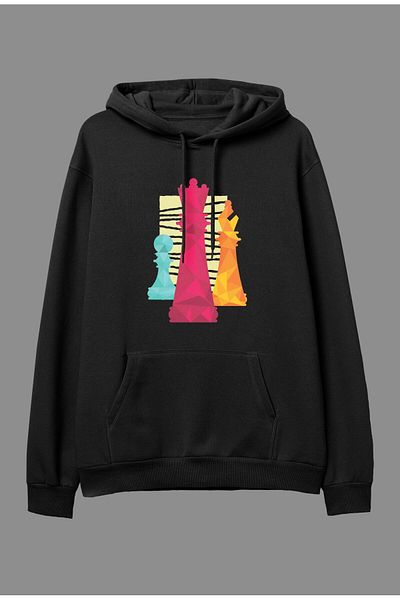 Pisa Art Унисекс суитшърт с качулка и голям размер, с щампа от камък и дизайн на шах