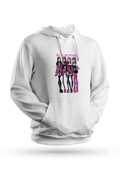 Pisa Art Φούτερ με κουκούλα Blackpink με στάμπα λευκό Unisex