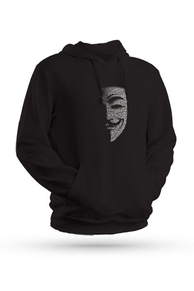 Pisa Art Черен унисекс суичър с качулка с щампа V For Vendetta