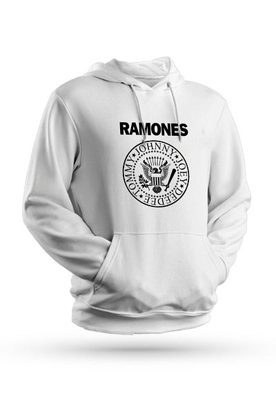 Pisa Art Φούτερ Ramones με στάμπα λευκό Unisex με κουκούλα