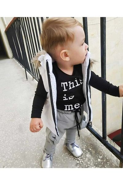 Bilge Trend 4 Piece Girl Boy Baby UNISEX Set Consisting of Hooded Puffer Vest, Beanie, T-shirt and Trousers