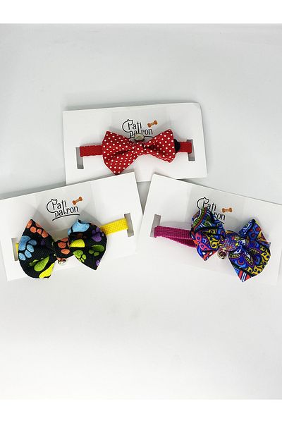 Patipatron Cat Collar with Bow Tie Triple Set Adjustable with Clinker
