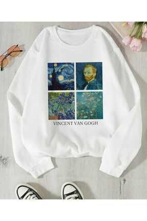 yd wear bisiklet yaka Van Gogh beyaz sweat Fiyat Yorumlar Trendyol