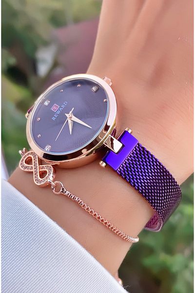 Reward Brand Purple Color Waterproof Steel Cord Women's Wristwatch - Bracelet