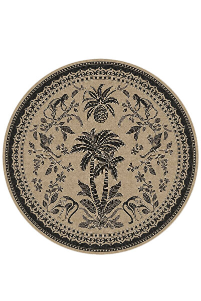 Rugs Modern Halı Round Palm Beige Black Woven Base Carpet Mira 1459