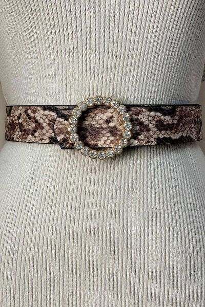 Bym Fashion 9031 Πέτρινη ζώνη από δέρμα φιδιού καφέ