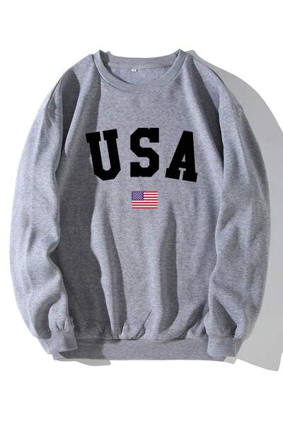 Adrift Hanorac căptușit cu grafică cu steagul american și litere, gri