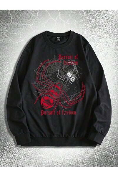 Adrift Goth Guys Slogan & Skull Print Pullover Siyah