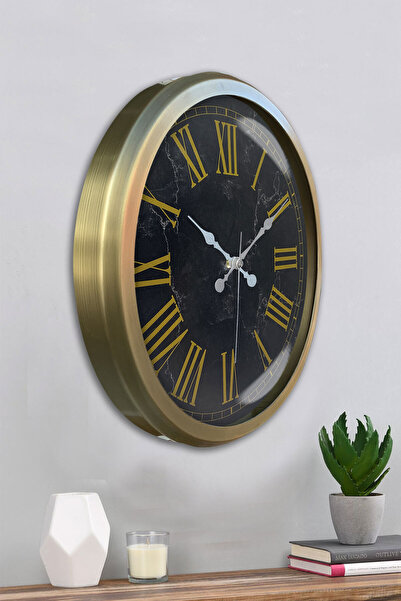 Platin Saat 52 Cm Eskitme Metal Duvar Saati