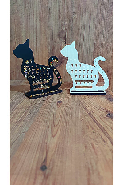 depozoom Takı piercing Küpe Düzenleyici Organizeri Dekoratif Kedi Takı Standı 3 Adet piercing  Bej