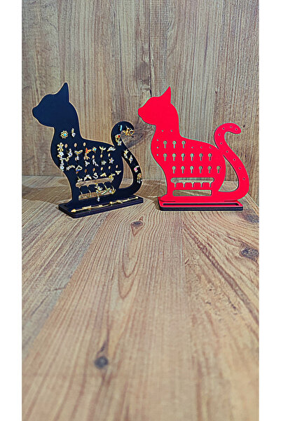 depozoom Takı piercing Küpe Düzenleyici Organizeri Dekoratif Kedi Takı Standı 3 Adet piercing Kırmızı