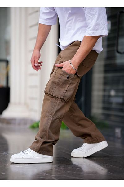 Tarz Cool Ανδρικό Cargo Pocket Baggy Παντελόνι Καφέ Χρώμα