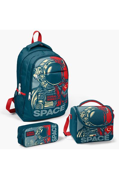 Yaygan Coral High Kids - Set de ghiozdane din 3 piese cu model astronaut roșu