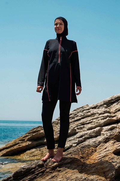 Marina Parachute 3-Piece Black Piping Detailed Full Covered Hijab M2271