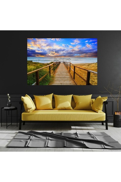 HDART Modern Soyut Yağlı Boya Efektli Göl Doğa Dağ Manzara İskele Ağaç Tablos...