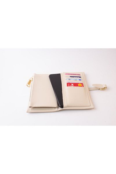 dericom Soft Leather Multi-Compartment Zippered and Phone Holder Cream Women's Wallet Accessory with Snap Fasteners