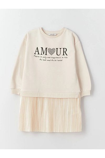 LC Waikiki LCW Kids - Μακρυμάνικο φόρεμα για κορίτσια με στάμπα με λαιμόκοψη