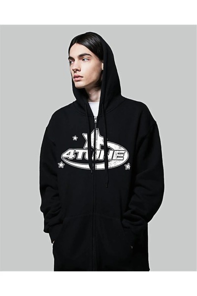 Violon سترة صوفية سوداء بغطاء للرأس كبيرة الحجم للجنسين مطبوعة بنمط 4 لحن