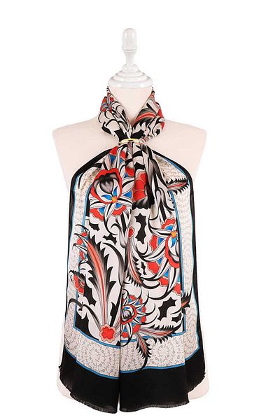 Bursa İpek Black Golden Horn Pattern Silk Scarf