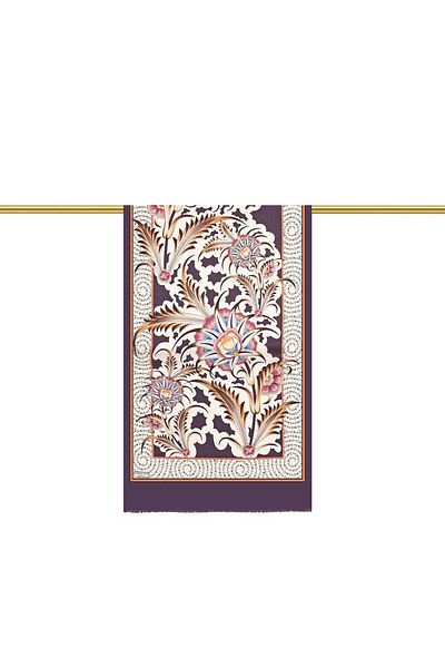 Bursa İpek Purple Golden Horn Pattern Silk Scarf