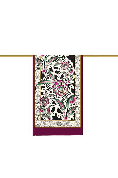 Bursa İpek Plum Golden Horn Pattern Silk Scarf