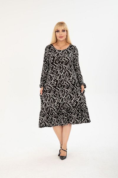 mezura tekstil PLUS SIZE BELOW KNEE LONG SLEEVE SKIRT Ruffle DETAIL STYLISH DOUBLE POCKET VISCOSE COMBED DRESS
