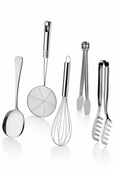 Hilamingo Home Stainless Steel 5 Piece Colander and Tongs Serving Set