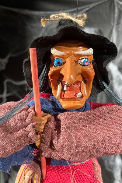 Huzur Party Store Halloween Partisi Cadı 50 Cm Işıklı Sesli Özel Dokuma Hasır Kıyafetli Cadılar Bayramı Dekoru Süsü