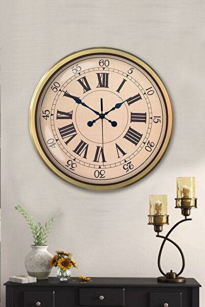 Platin Saat 52 Cm Eskitme Metal Duvar Saati