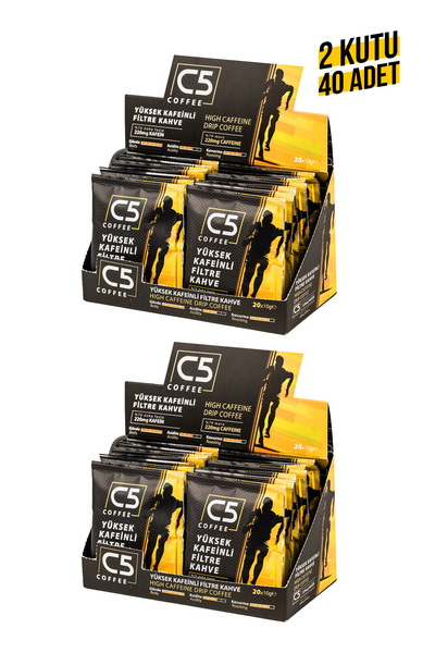 Coffee C5 Yüksek Kafeinli Pratik Filtre Kahve | Filtresi İçinde | 20'li 2 Kut...