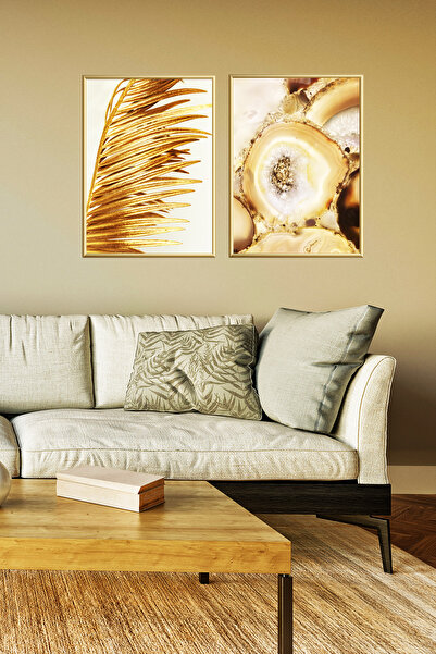 Linacci Σετ 2 αφίσες ζωγραφισμένες σε χρυσό αλουμίνιο με γυάλινο πλαίσιο