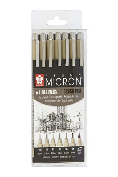 Micron Sakura Pigma Micron Fineliners 6 Set + 1 Brush Pen Sakura BAŞKENT HOBİ